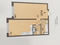 1-к квартира, 42 м², 13/16 эт.