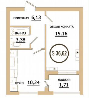 1-комнатные-к квартира, 37 м², 5/9 эт.