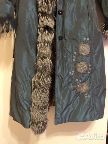 Парка-пальто с натуральным мехом чернобурки, с руч