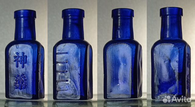 Старинные флаконы Япония кобальтовое стекло