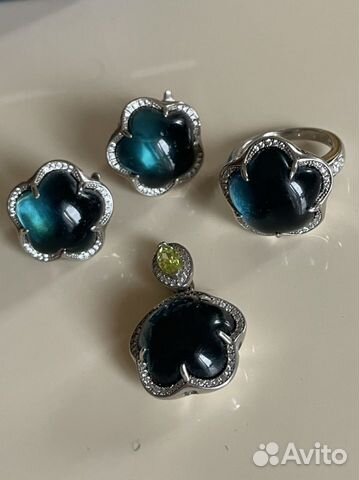 Серьги, кулон, кольцо серебро