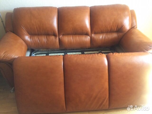 Кожаный диван-кровать Балтика коричневый