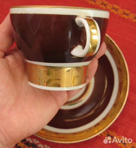 Чашка с блюдцем. Тёмно-коричневая с золотом. лфз — фотография №4