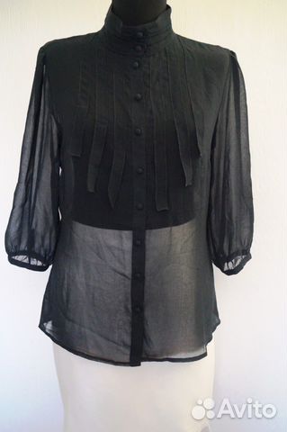 Черная блузка рубашка к юбке пиджаку Sela 44р Черная блузка рубашка к юбке пиджаку Sela 44р