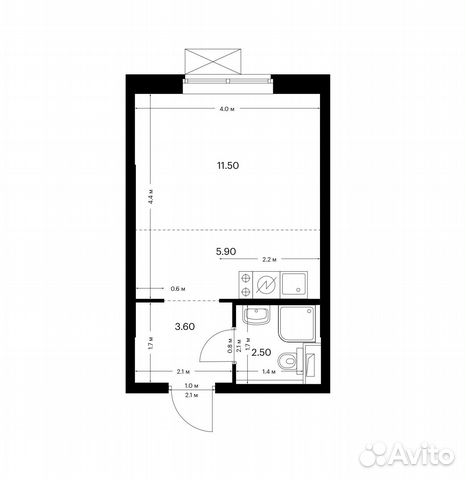 

Квартира-студия, 23,5 м², 1 кровать