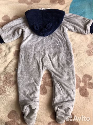 Велюровый комбинезон+шапочка на 1 годик