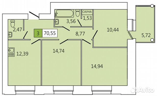 3-к квартира, 71 м², 10/11 эт.