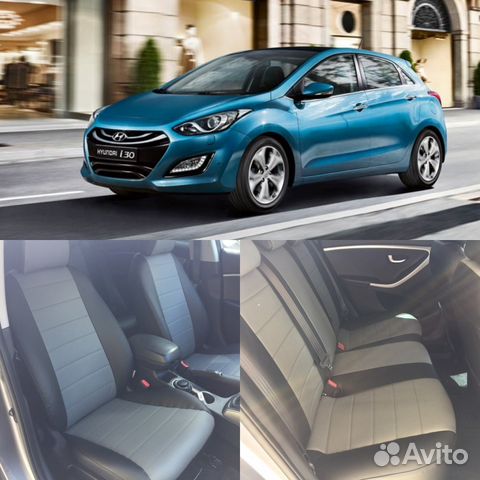 Авточехлы Хендай I-30 экокожа черный+серый