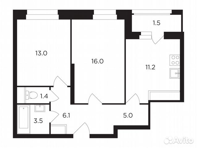 2-к квартира, 56.6 м², 14/23 эт.