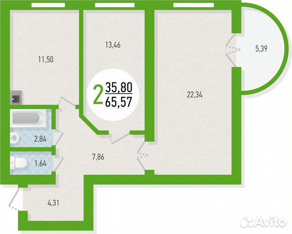 2-к квартира, 66 м², 8/16 эт. 2-к квартира, 66 м², 8/16 эт.