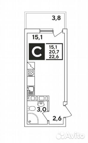 Студия, 23 м², 5/8 эт. Студия, 23 м², 5/8 эт.