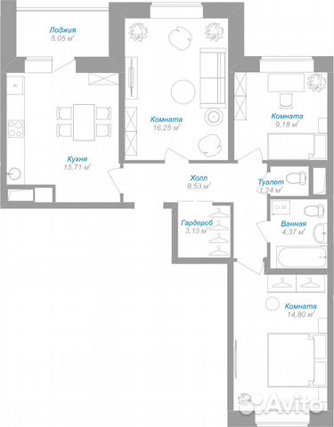 3-к квартира, 75.7 м², 1/12 эт.