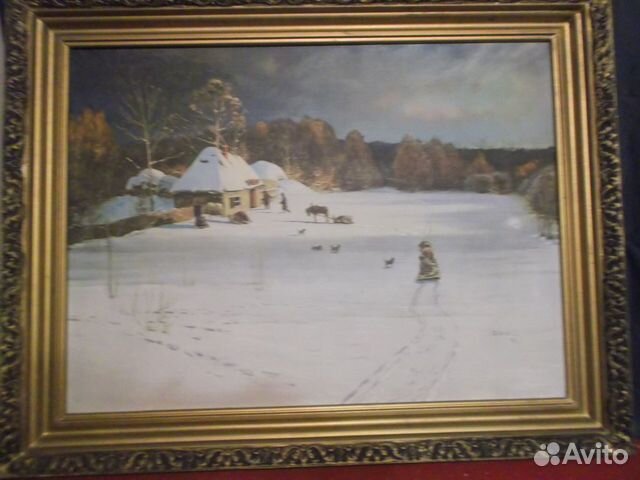 Картина Зимний вечер СССР и Цветы в корзине