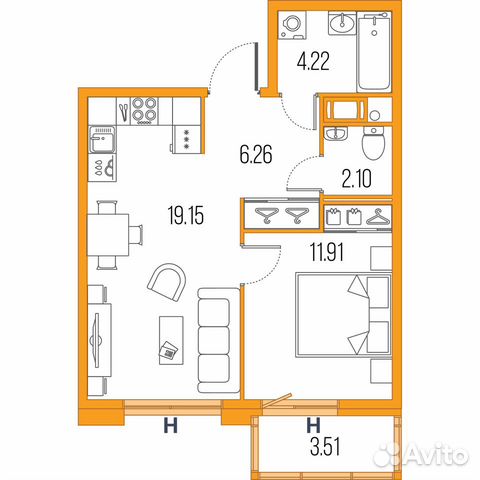 1-к квартира, 43.6 м², 4/22 эт.