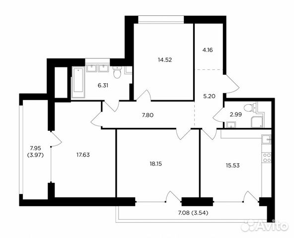 3-к квартира, 99.8 м², 2/12 эт. 3-к квартира, 99.8 м², 2/12 эт.