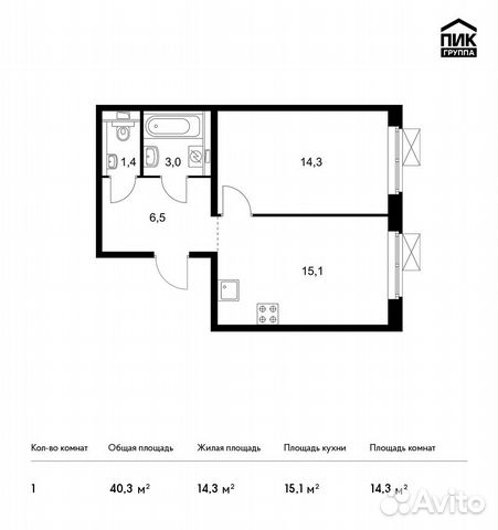1-к квартира, 40.3 м², 17/25 эт.
