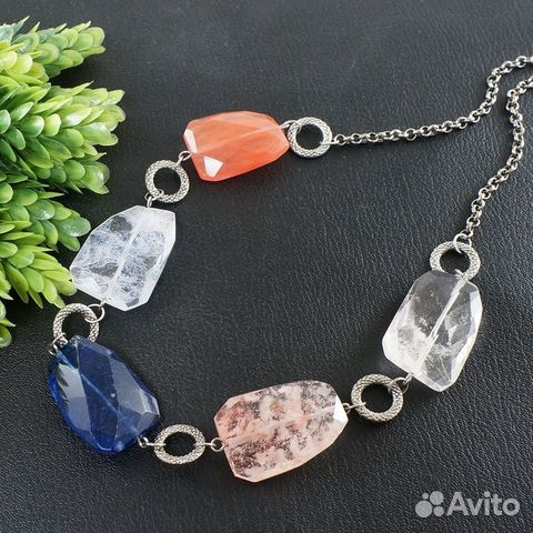 Колье Кварц и Халцедон синее розовое Колье Кварц и Халцедон синее розовое