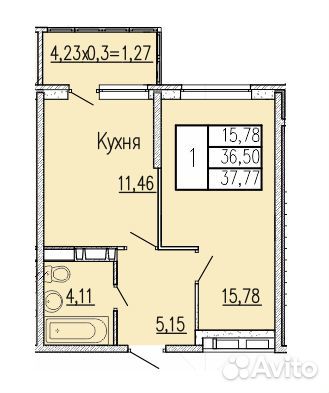 1-к квартира, 37.8 м², 15/18 эт. 1-к квартира, 37.8 м², 15/18 эт.