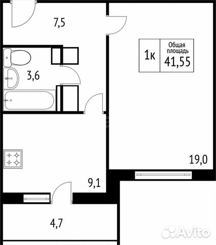 1-к квартира, 41.6 м², 7/15 эт.