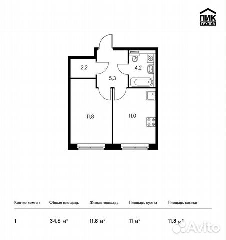 1-к квартира, 34.6 м², 8/25 эт.