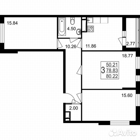3-к квартира, 80.2 м², 8/8 эт.