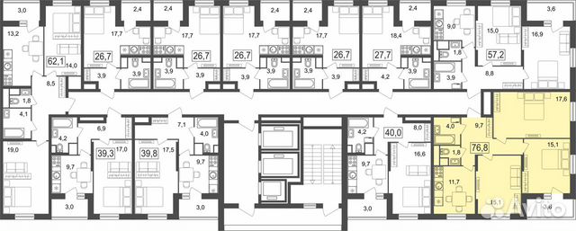 3-к квартира, 76.8 м², 19/25 эт.