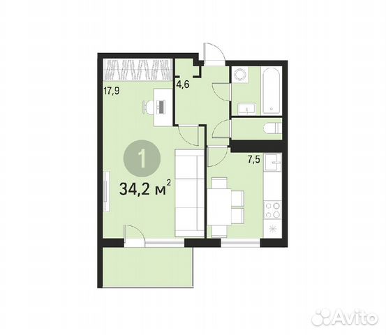 1-к квартира, 34.2 м², 4/5 эт. 1-к квартира, 34.2 м², 4/5 эт.