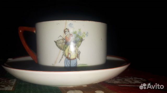 Китайские мотивы 1920г чашка 2 блюдца клеймо тд