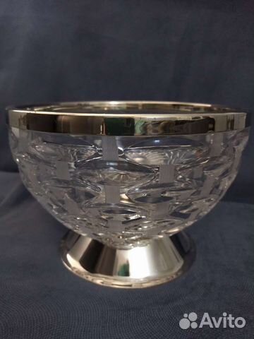 Ваза хрустальная СССР с ободком на ножке19,5х13см