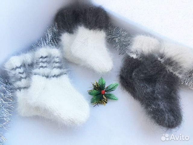 Вязаные пуховые носки для детей ручной работы