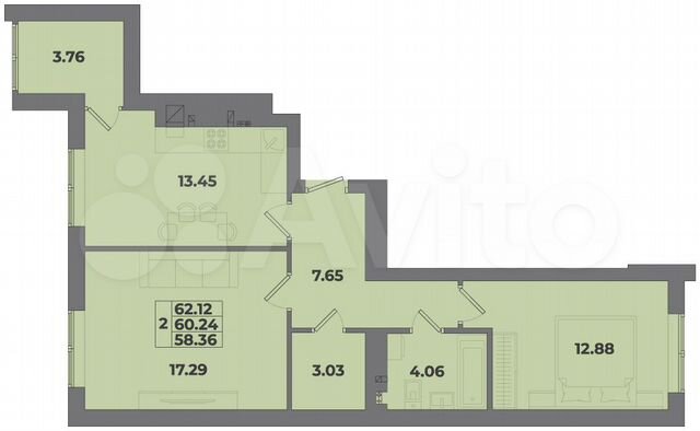 2-к. квартира, 62,1 м², 3/10 эт.
