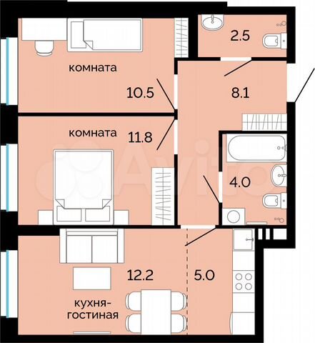 3-к. квартира, 54,1 м², 1/25 эт.