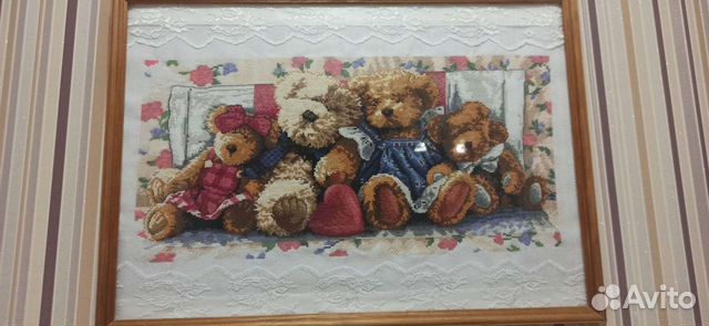 Остатки ниток и схема от вышивки Медвежья семейка