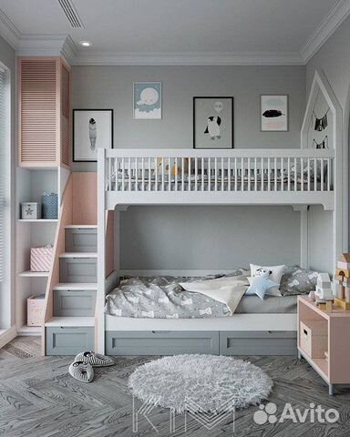 Детская двухъярусная кровать из дерева