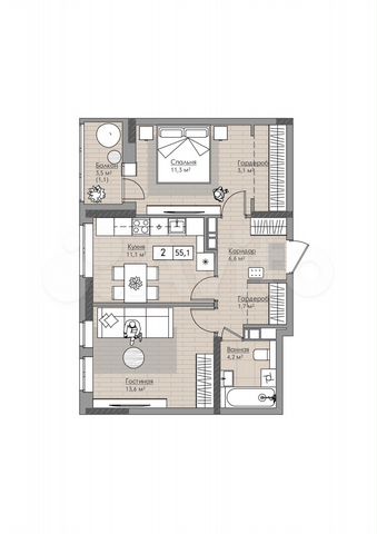 2-к. квартира, 52,7 м², 7/18 эт.