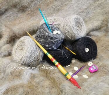 Пряду шерсть, пряжа, нитки из собачьего пуха и пух