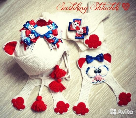 Шапка на флисе + шарф+ варежки