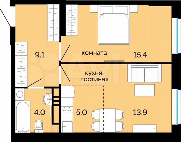 2-к. квартира, 47,4 м², 18/25 эт.