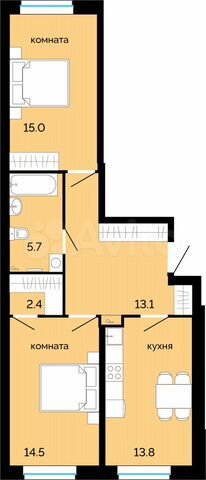 2-к. квартира, 64,5 м², 1/25 эт.