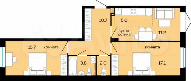 3-к. квартира, 65,5 м², 1/25 эт.