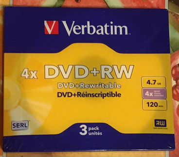 Оптический диск DVD+RW verbatim 4.7Гб 4x, 3шт в уп