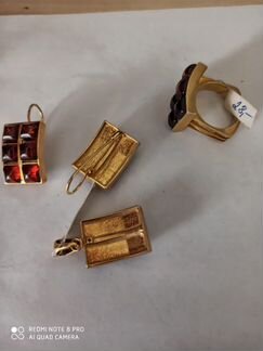 Комплект серьги, подвеска, кольцо. Янтарь в серебр