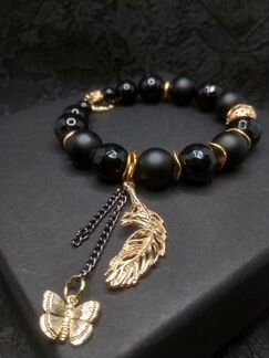 Колье и браслет из черного агата