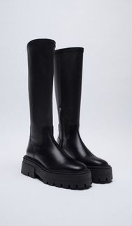 Zara кожаные ботфорты новые