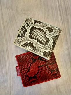 Красный и белый кошелёк из натуральной кожи питона