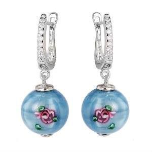 Серьги серебряные с фианитами и тигровым глазом Ho