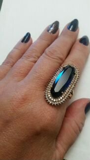 Позолоченное кольцо с Сапфиром серебро 925