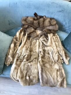 Норковая шуба с капюшоном из соболя