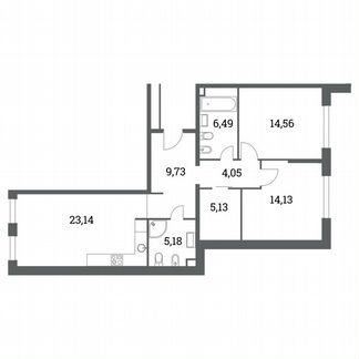 3-к квартира, 82.4 м², 2/14 эт.