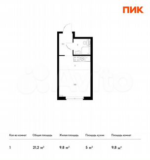Квартира-студия, 21.2 м², 3/33 эт.